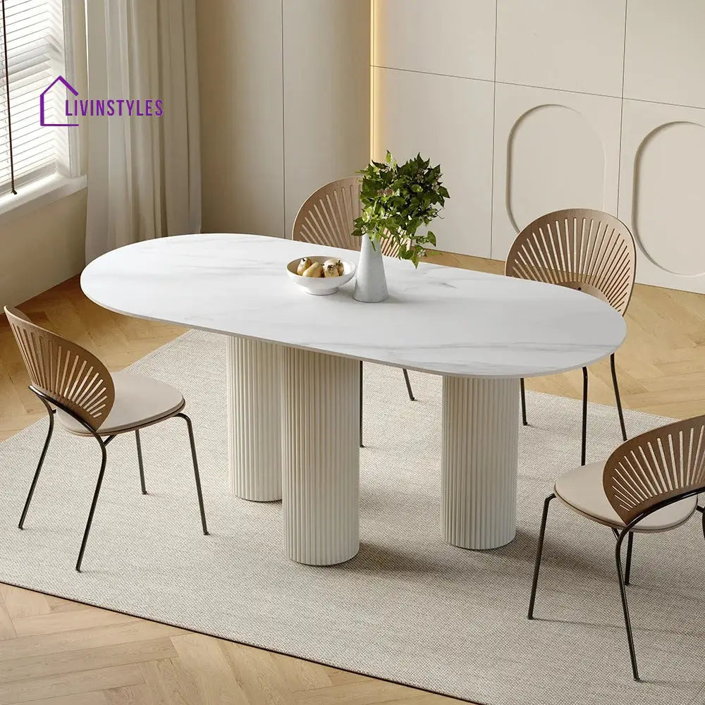 Rafail 6 Seater Dining Table | Marble Top and Wooden Legs
