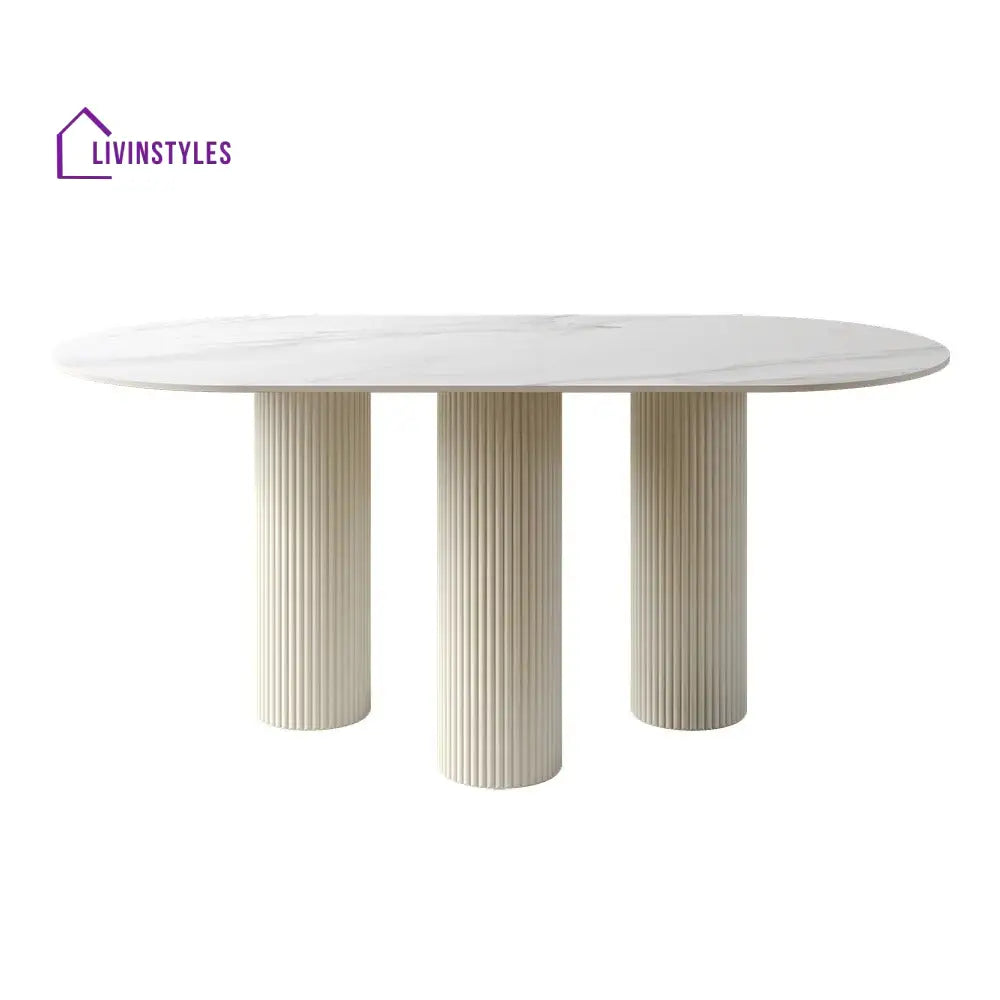 Rafail 6 Seater Dining Table | Marble Top and Wooden Legs