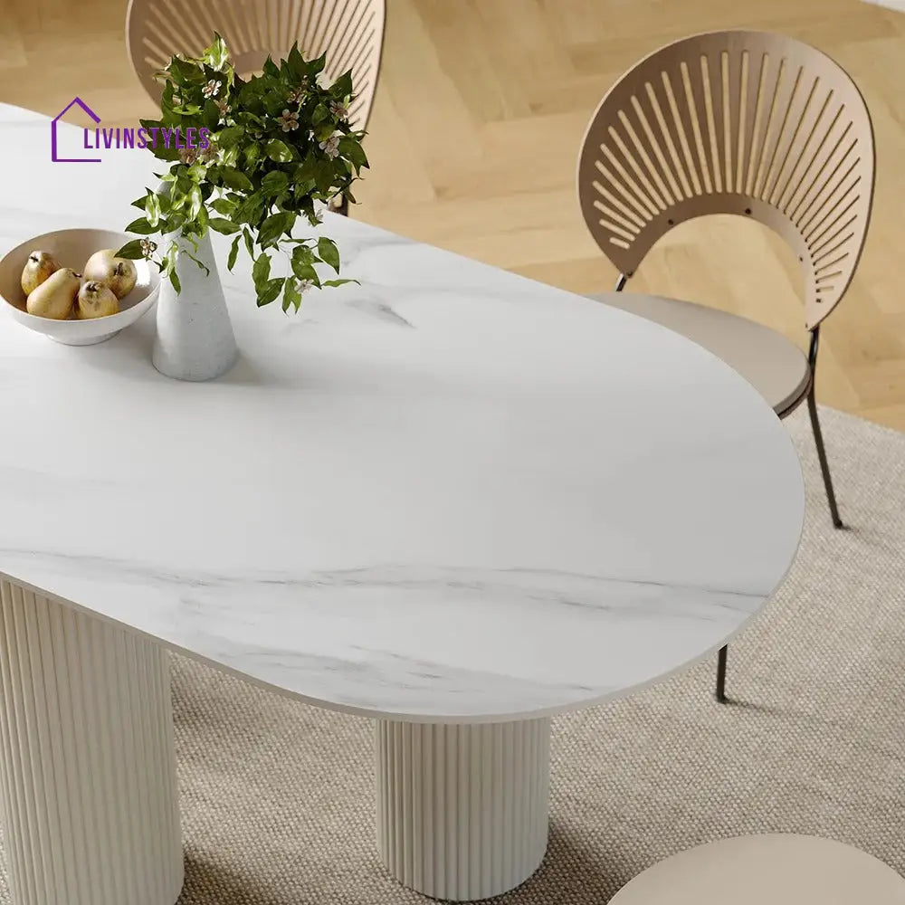 Rafail 6 Seater Dining Table | Marble Top and Wooden Legs