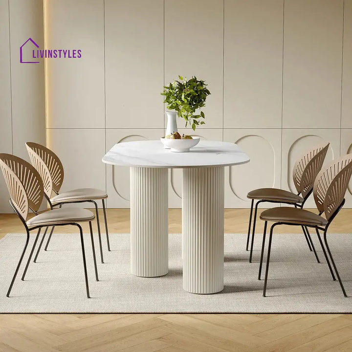 Rafail 6 Seater Dining Table | Marble Top and Wooden Legs