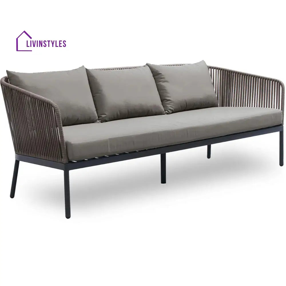Rafail Outdoor Garden Balcony Sofa Set 3 Seater 2 Single Seater 2 Center Table Set Braid & Rope (Dark Grey) - Sofa Sets