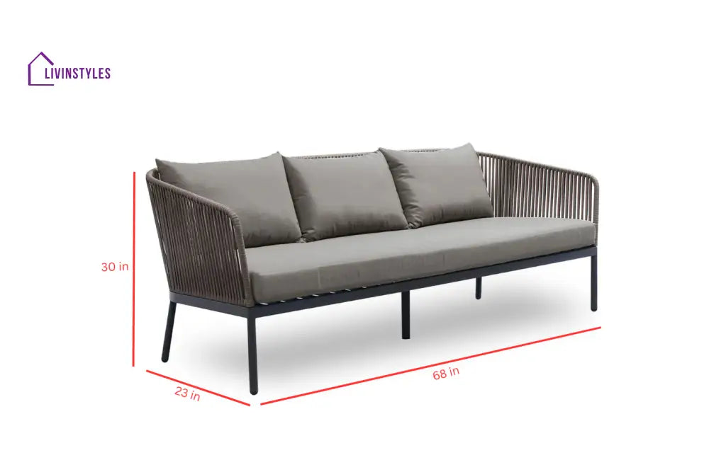 Rafail Outdoor Garden Balcony Sofa Set 3 Seater 2 Single Seater 2 Center Table Set Braid & Rope (Dark Grey) - Sofa Sets