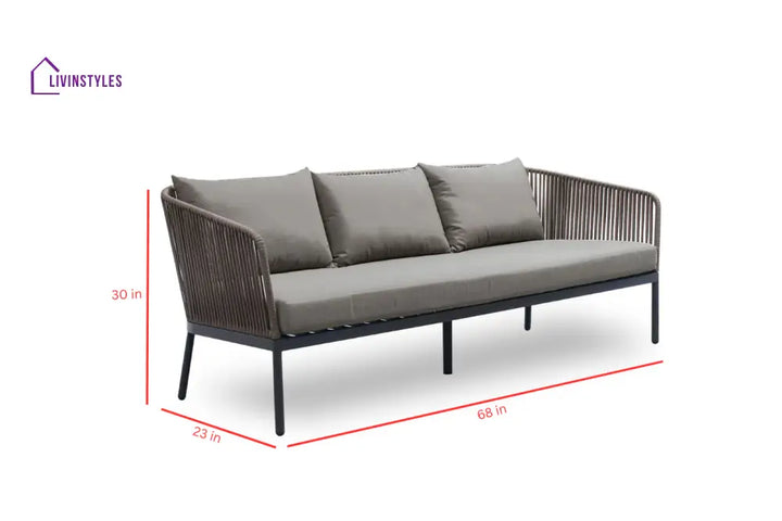 Rafail Outdoor Garden Balcony Sofa Set 3 Seater 2 Single Seater 2 Center Table Set Braid & Rope (Dark Grey) - Sofa Sets