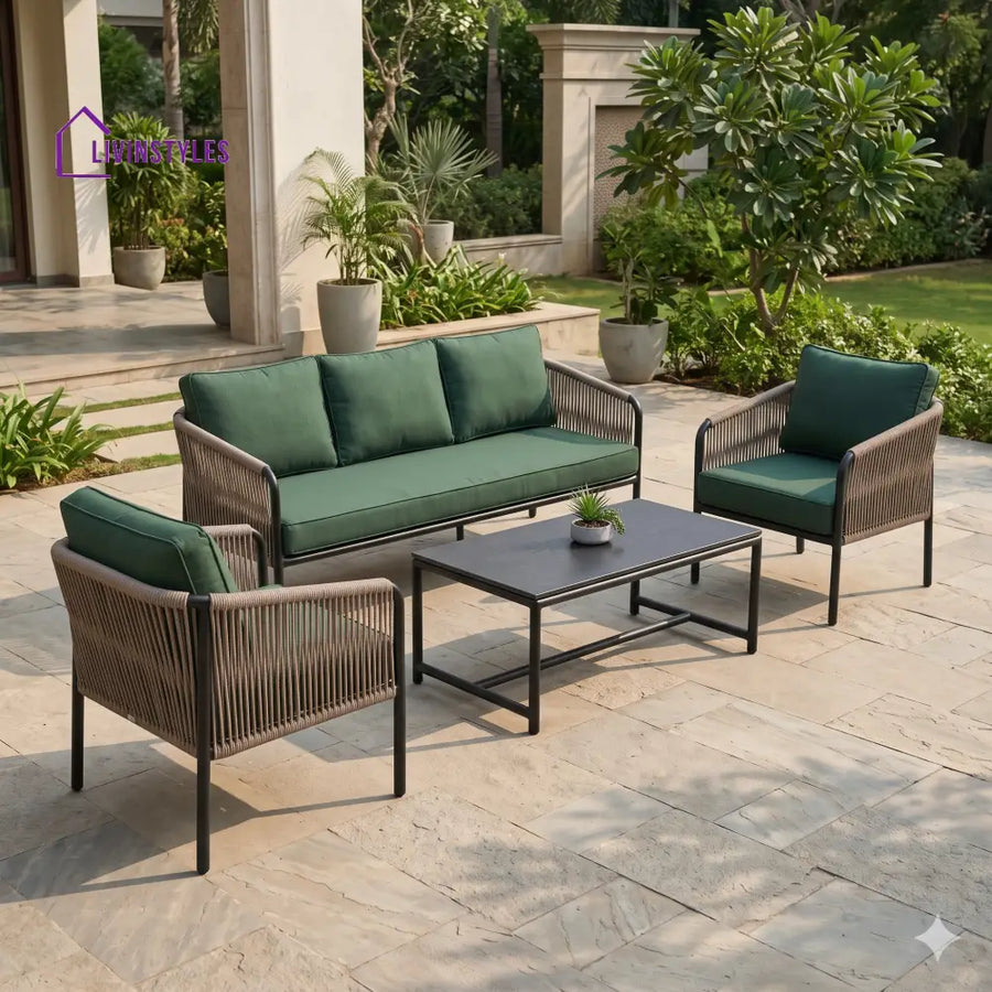 Rafal Premium MS Frame with Powder Coated Outdoor Sofa Set with Weather Proof Fabric