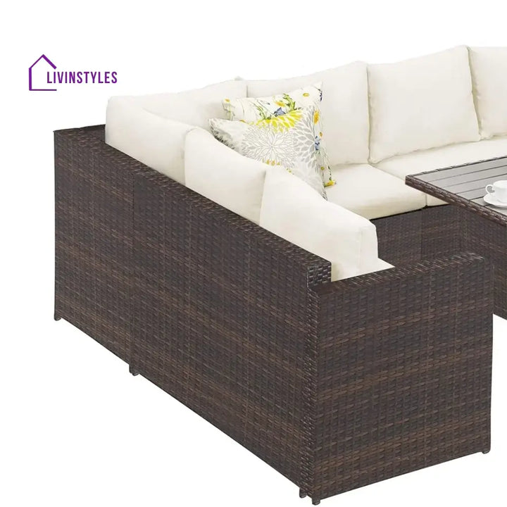 Raffaella 6-Pieces L-Shape Patio Rattan Dining Set - Sofa Set