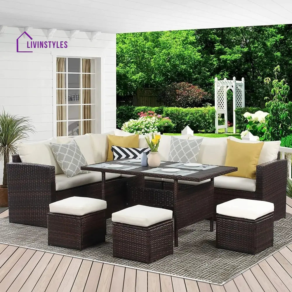 Raffaella 6-Pieces L-Shape Patio Rattan Dining Set - Sofa Set