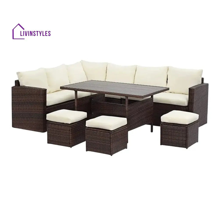 Raffaella 6-Pieces L-Shape Patio Rattan Dining Set - Sofa Set