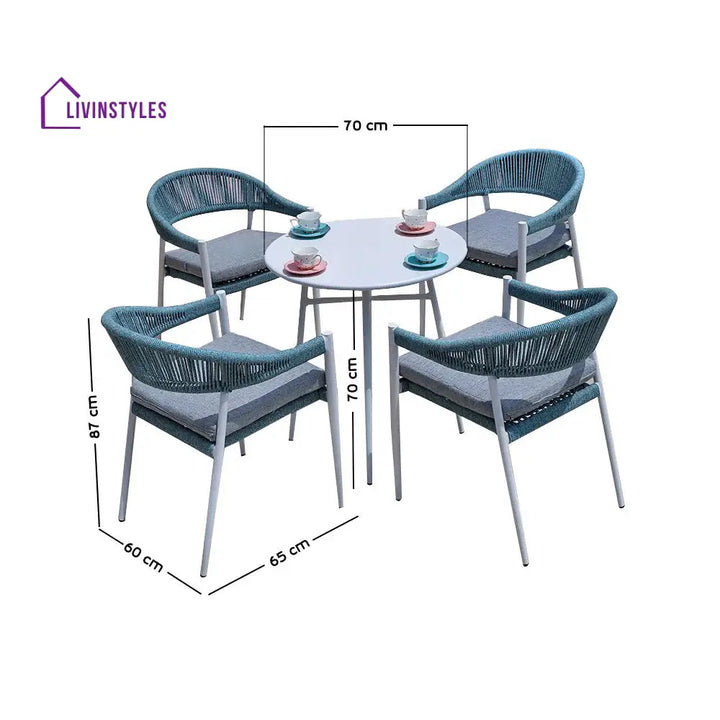 Rahul Outdoor Patio Seating Set 4 Chairs And 1 Table (Sky Blue) Braided & Rope Coffee Sets
