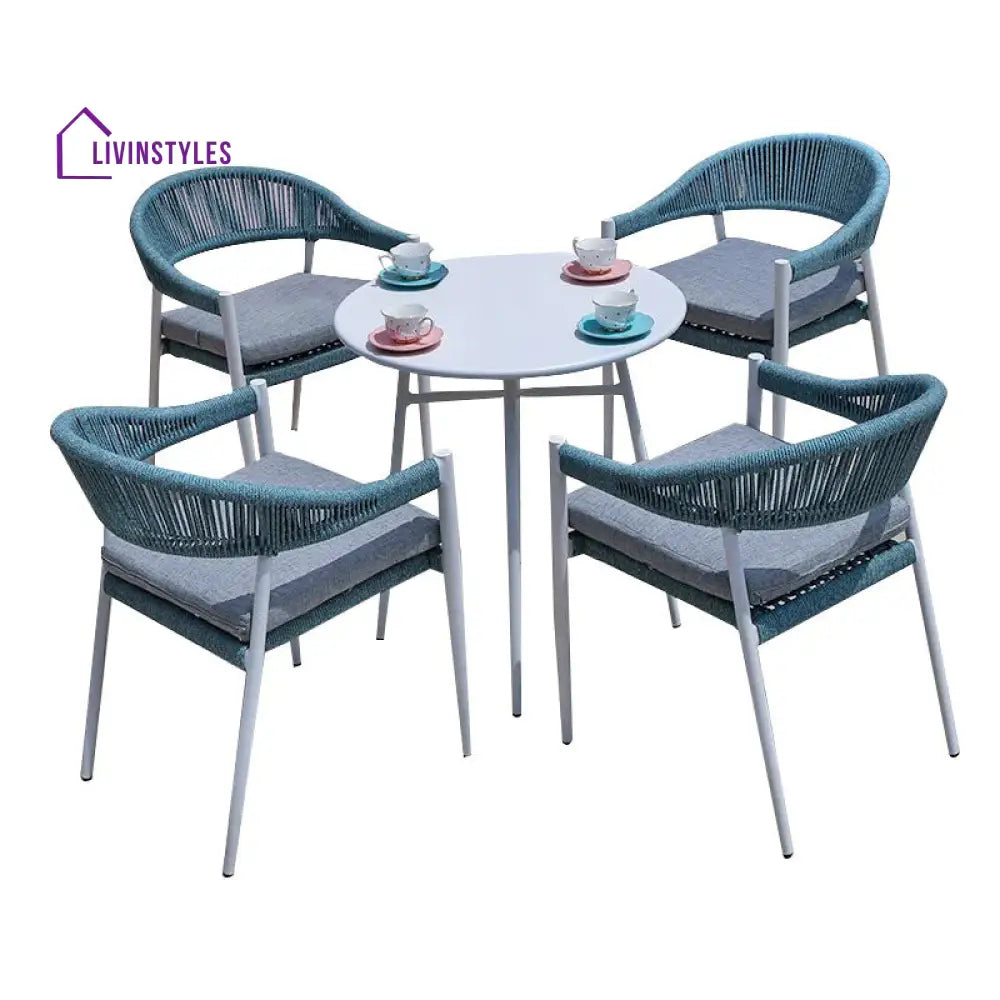 Rahul Outdoor Patio Seating Set 4 Chairs And 1 Table (Sky Blue) Braided & Rope Coffee Sets