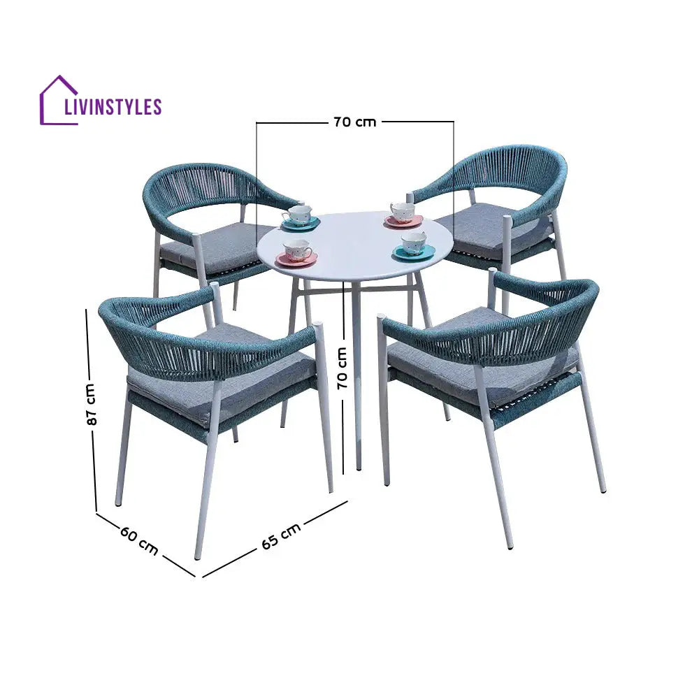 Rahul Outdoor Patio Seating Set 4 Chairs And 1 Table (Sky Blue) Braided & Rope Coffee Sets