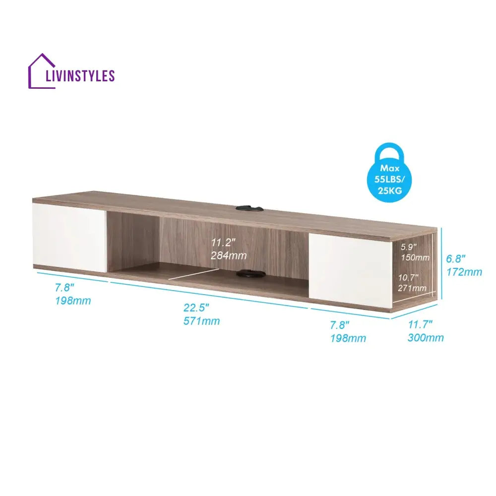 Rain Wall Mounted White Finish Tv Unit Stand for Living Room
