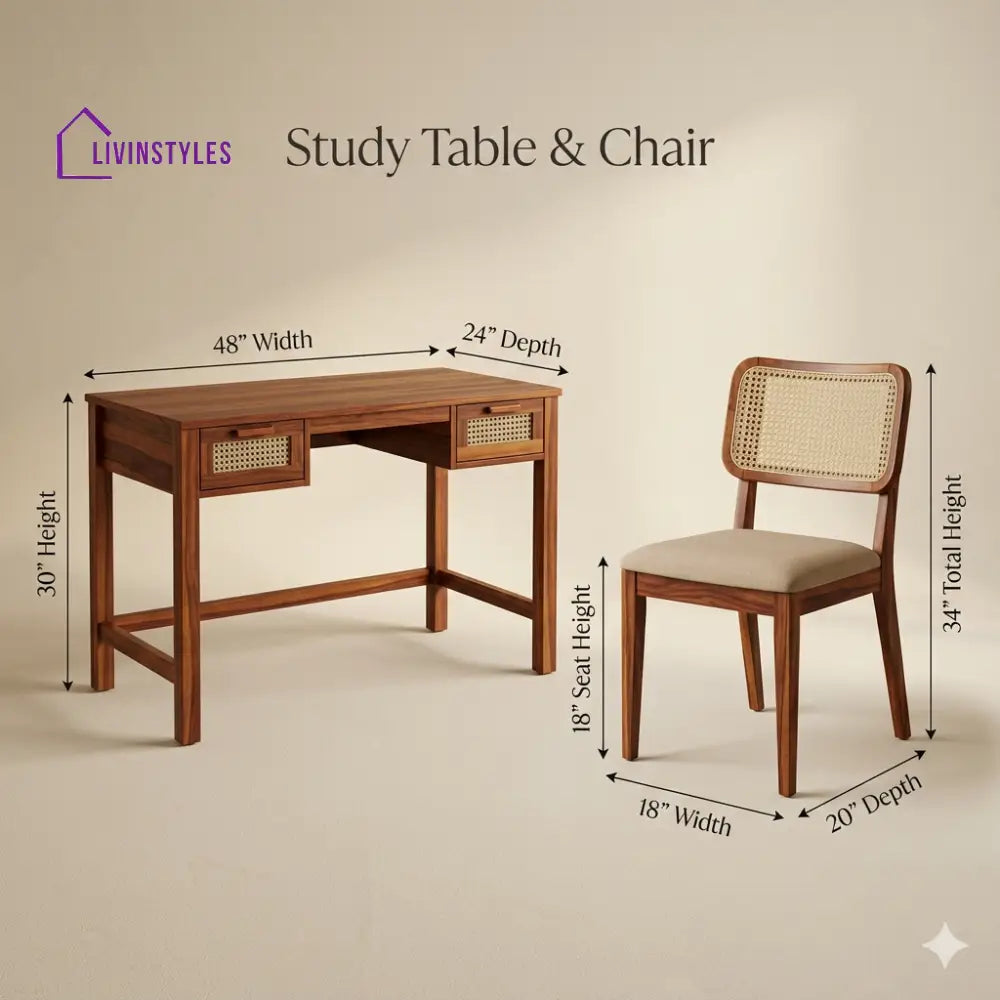 Raisa Sheesham Wood Study Table and Chair Set for Students | Kids | Adults