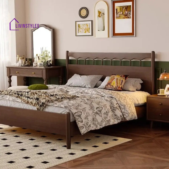 Raisa Solid Walnut Wood Bed for Luxury Homes