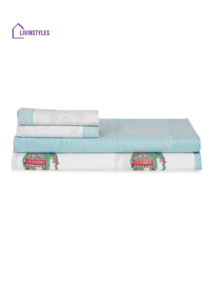 Rajasthan Decor 240 Tc Percale Cotton Hand Block King Bedsheet With 2 Pillow Covers Bed Sheet