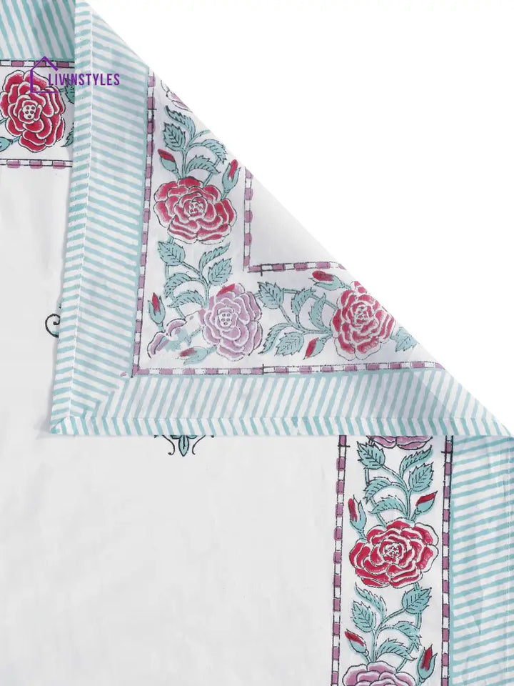 Rajasthan Decor 240 Tc Percale Cotton Hand Block King Bedsheet With 2 Pillow Covers Bed Sheet