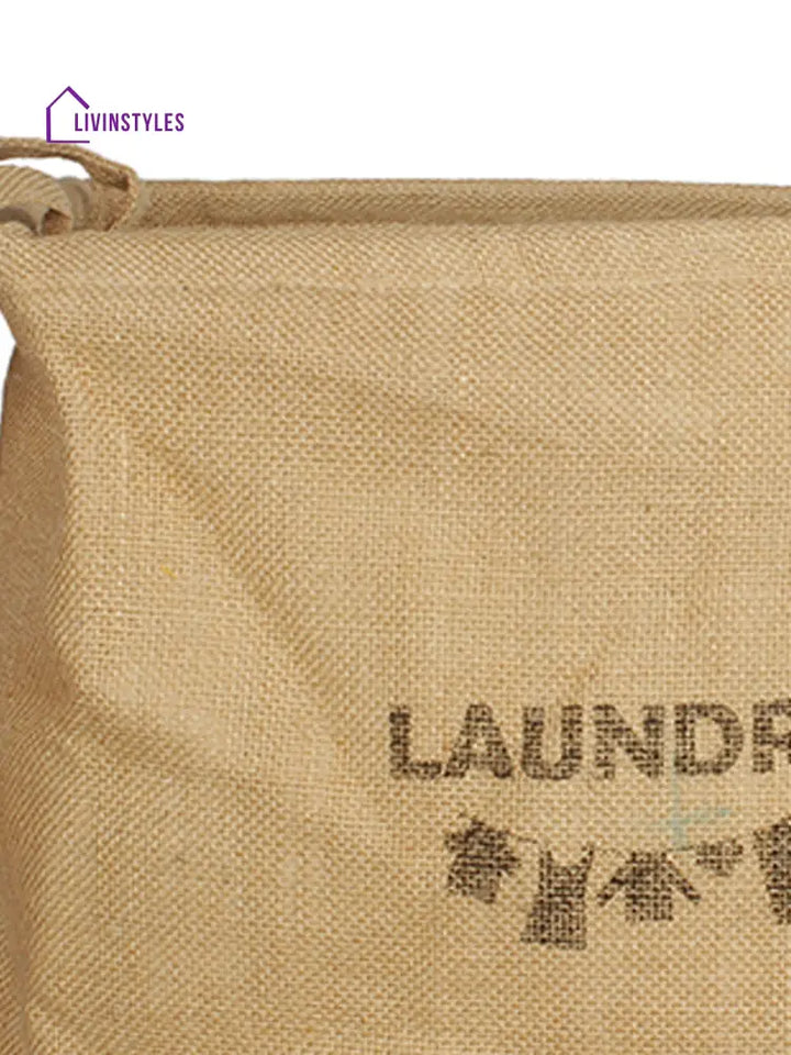 Rajasthan Décor Beige Color Jute Fabric Laundry Bag