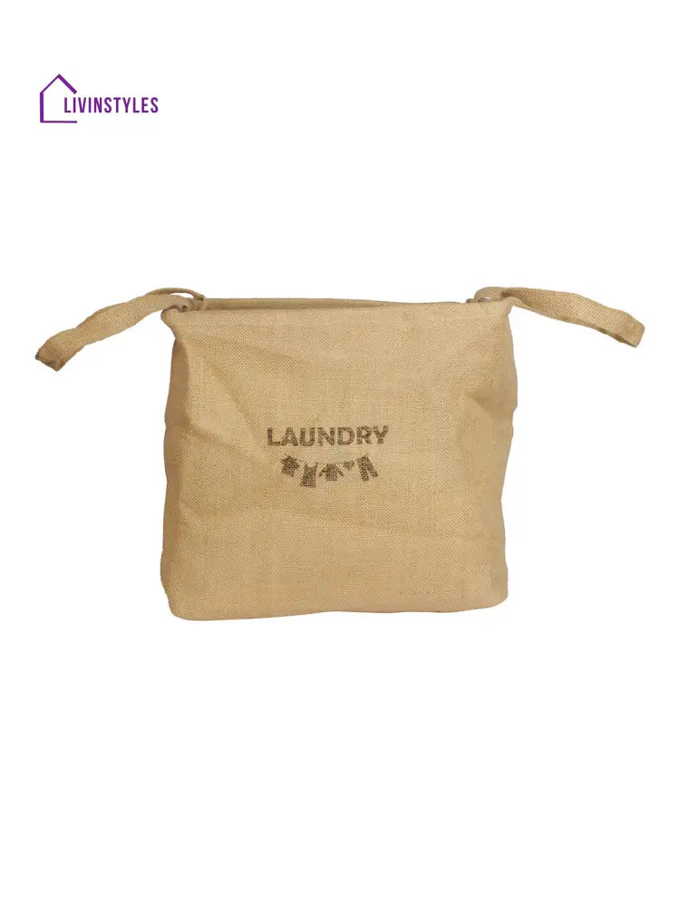 Rajasthan Décor Beige Color Jute Fabric Laundry Bag