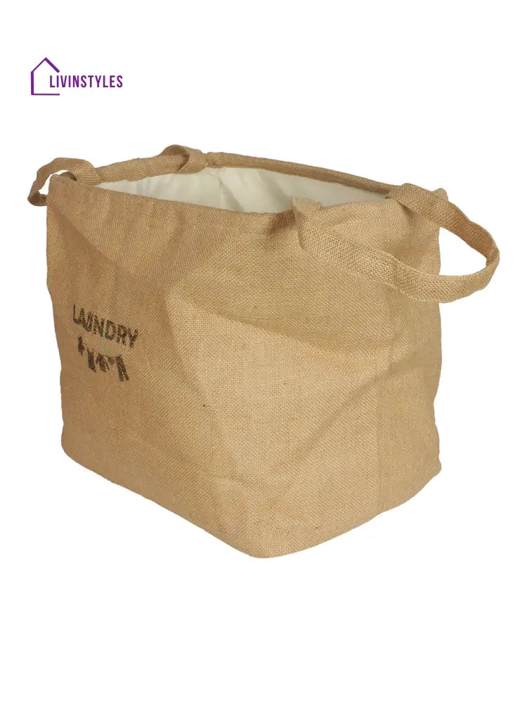 Rajasthan Décor Beige Color Jute Fabric Laundry Bag