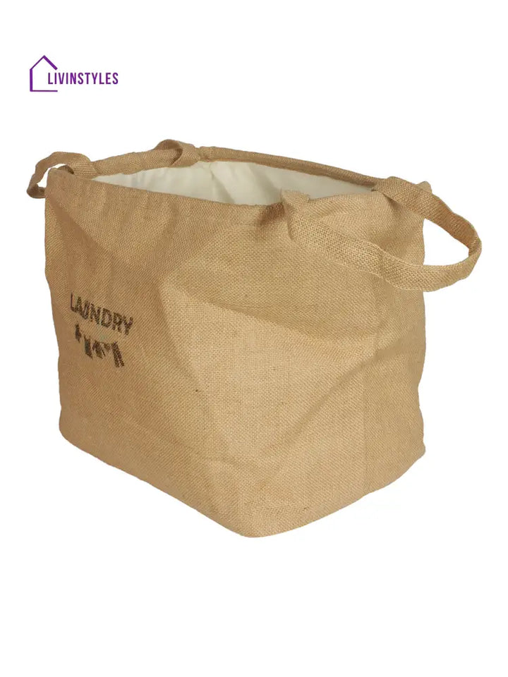 Rajasthan Décor Beige Color Jute Fabric Laundry Bag