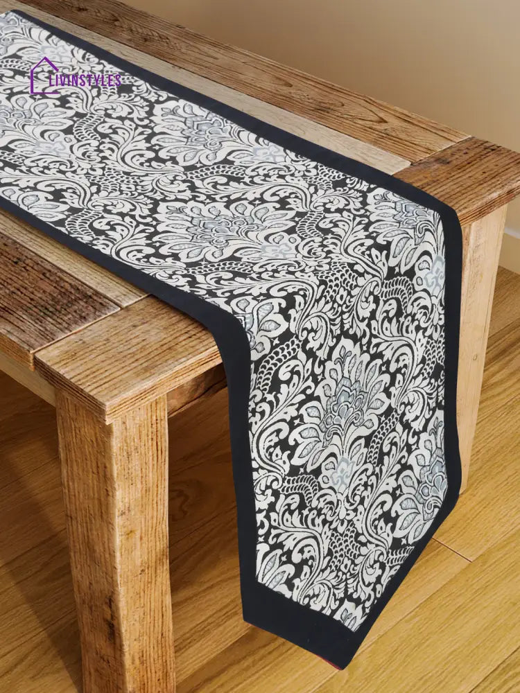 Rajasthan Décor Black And White Coloured Ethnic Motifs Cotton Table Cover