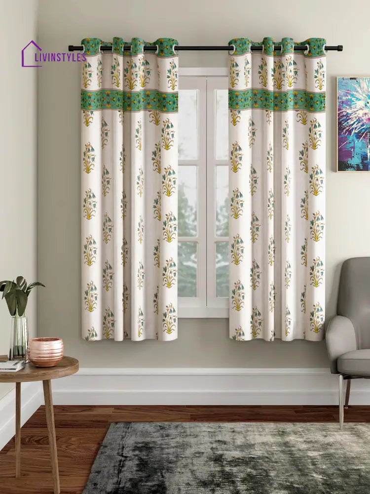 Rajasthan Decor Cotton Metallic Print Set Of 2 Window Curtain (47X62 Inch)
