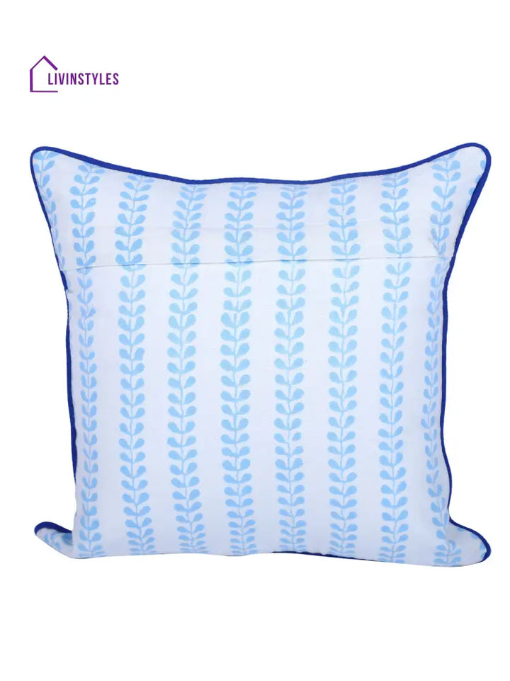 Rajasthan Décor Hand Block Animal Pattern White And Sky Blue Cotton Cushion Cover Set Of 2 (12X12