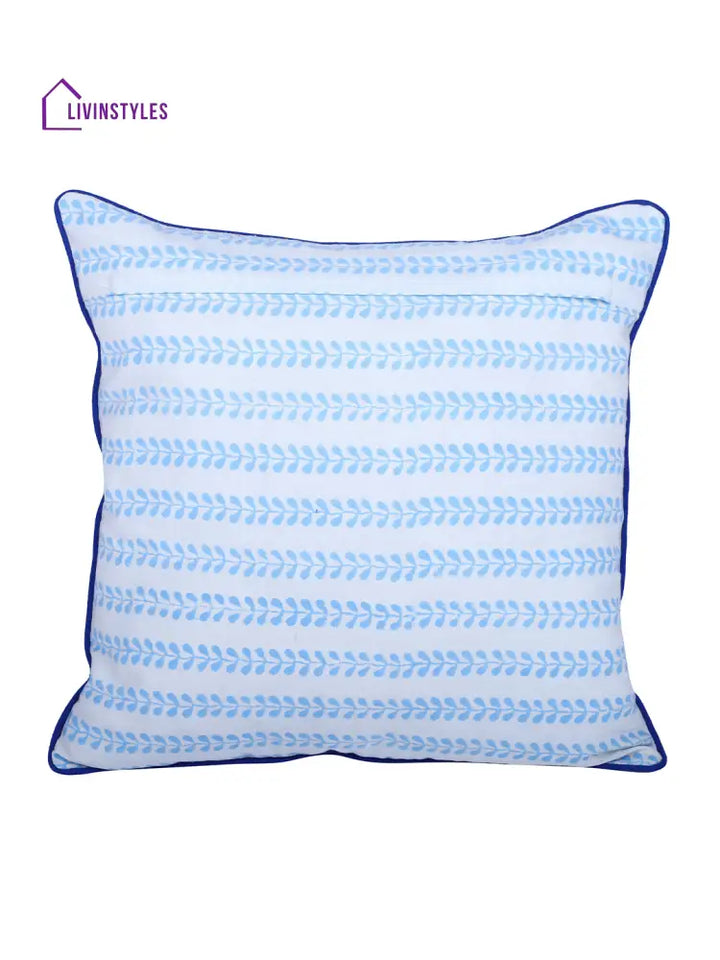 Rajasthan Décor Hand Block Animal Pattern White And Sky Blue Cotton Cushion Cover Set Of 2 (16X16