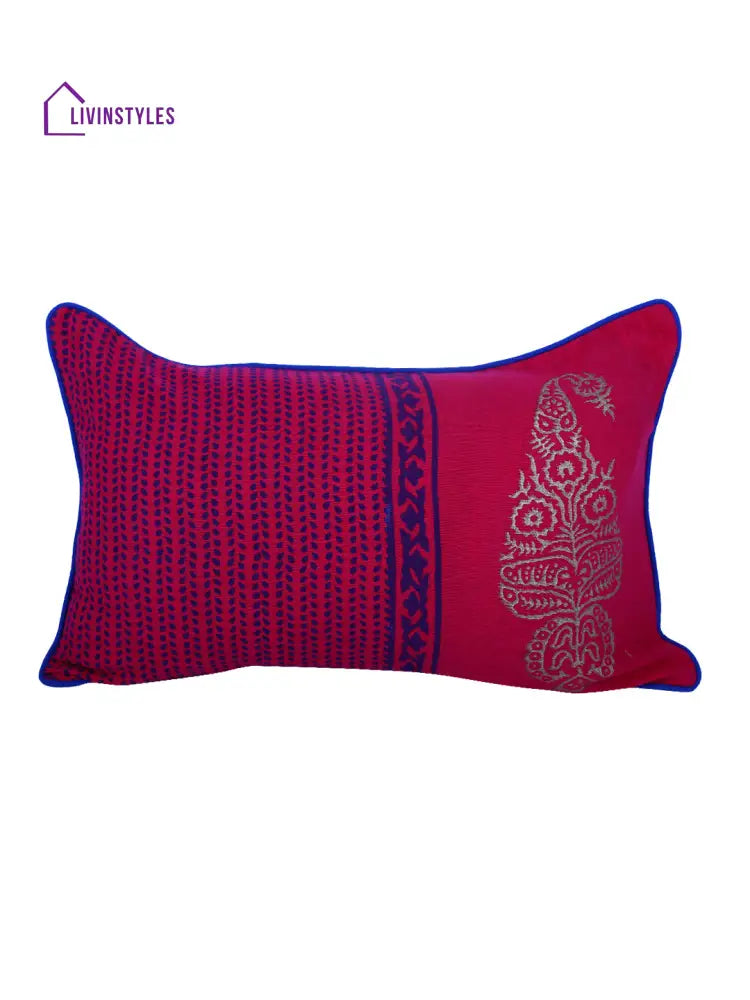 Rajasthan Décor Hand Block Floral Maroon Cotton Cushion Cover Set Of 2 (12X18 Inches)