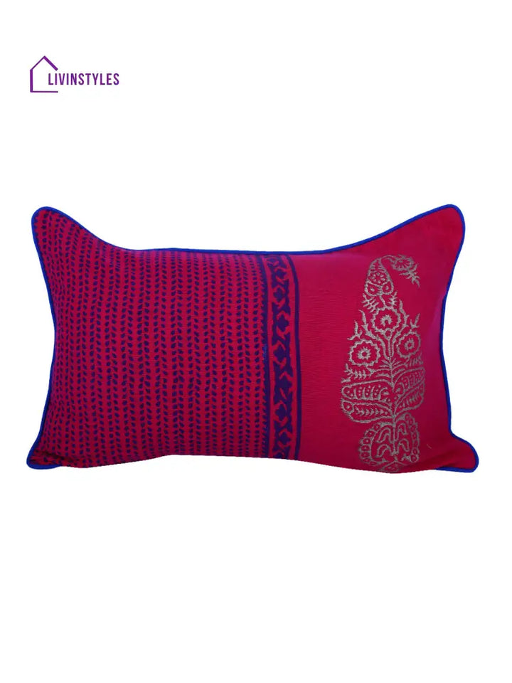 Rajasthan Décor Hand Block Floral Maroon Cotton Cushion Cover Set Of 2 (12X18 Inches)