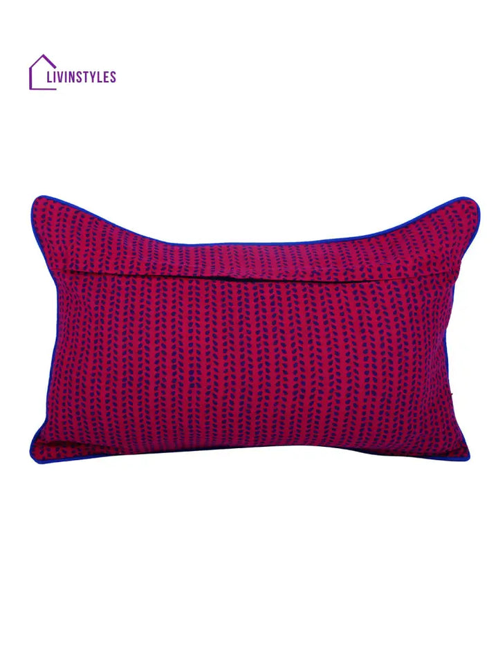 Rajasthan Décor Hand Block Floral Maroon Cotton Cushion Cover Set Of 2 (12X18 Inches)
