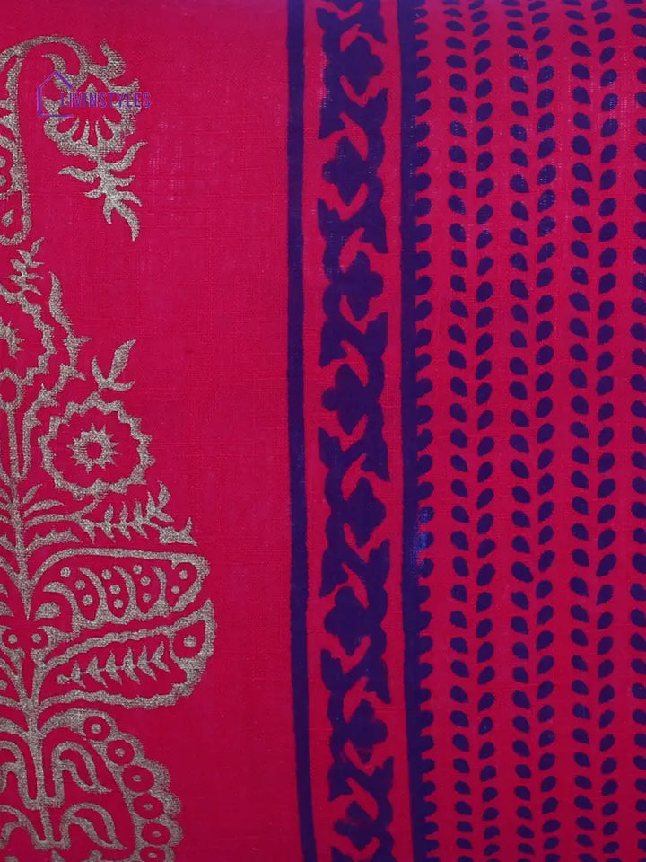 Rajasthan Décor Hand Block Floral Maroon Cotton Cushion Cover Set Of 2 (12X18 Inches)
