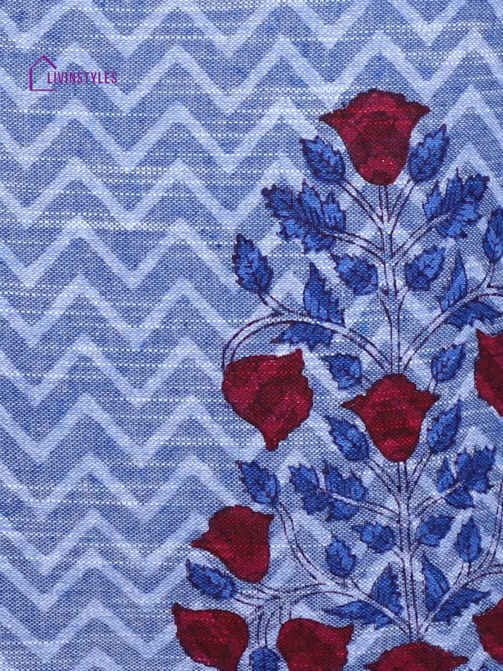 Rajasthan Décor Hand Block Floral Sky Blue Cotton Cushion Cover Set Of 2 (12X12 Inches)