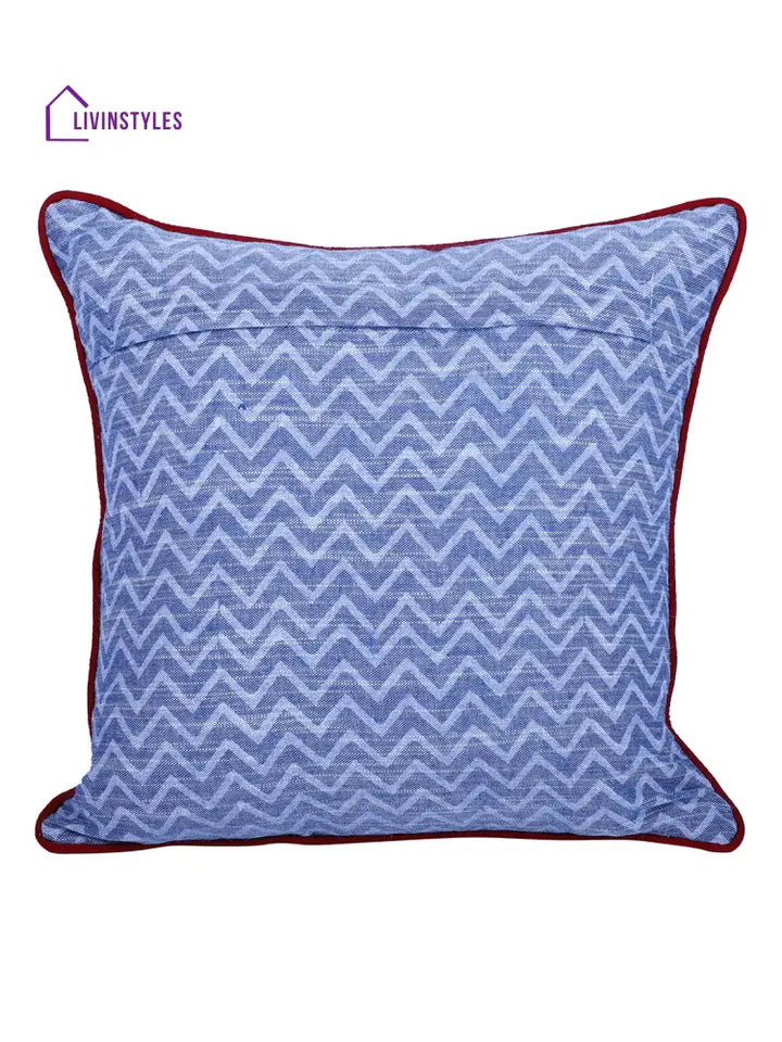 Rajasthan Décor Hand Block Floral Sky Blue Cotton Cushion Cover Set Of 2 (12X12 Inches)