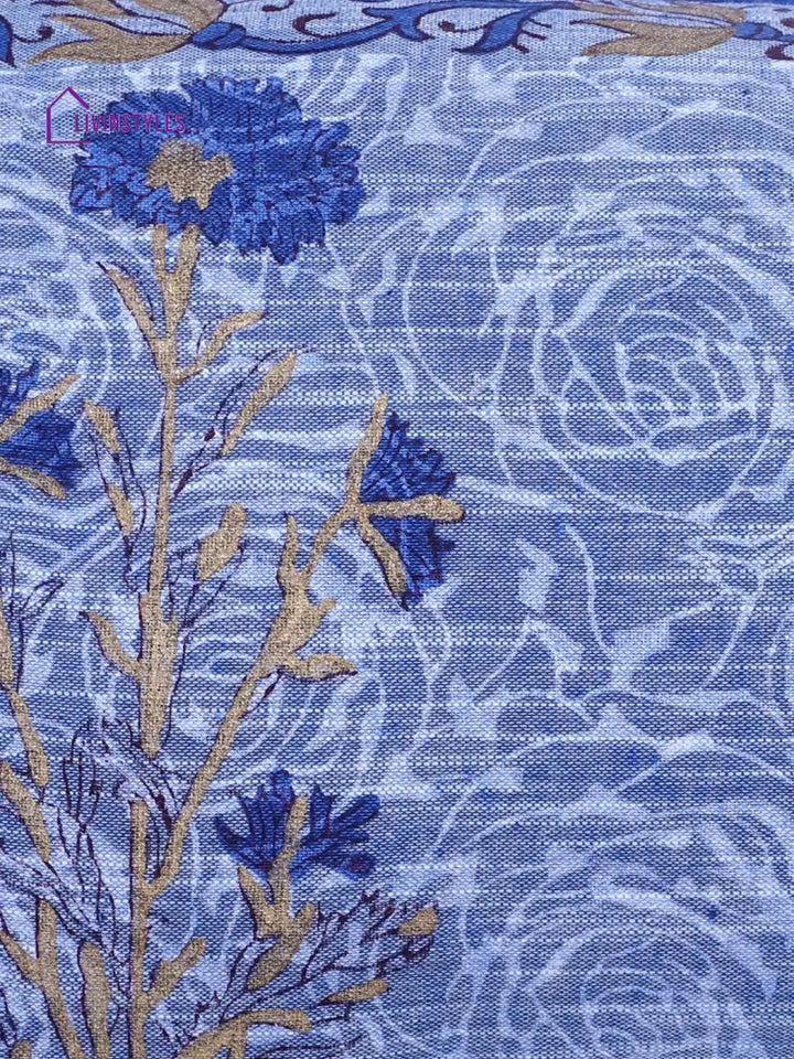 Rajasthan Décor Hand Block Floral Sky Blue Cotton Cushion Cover Set Of 2 (12X18 Inches)
