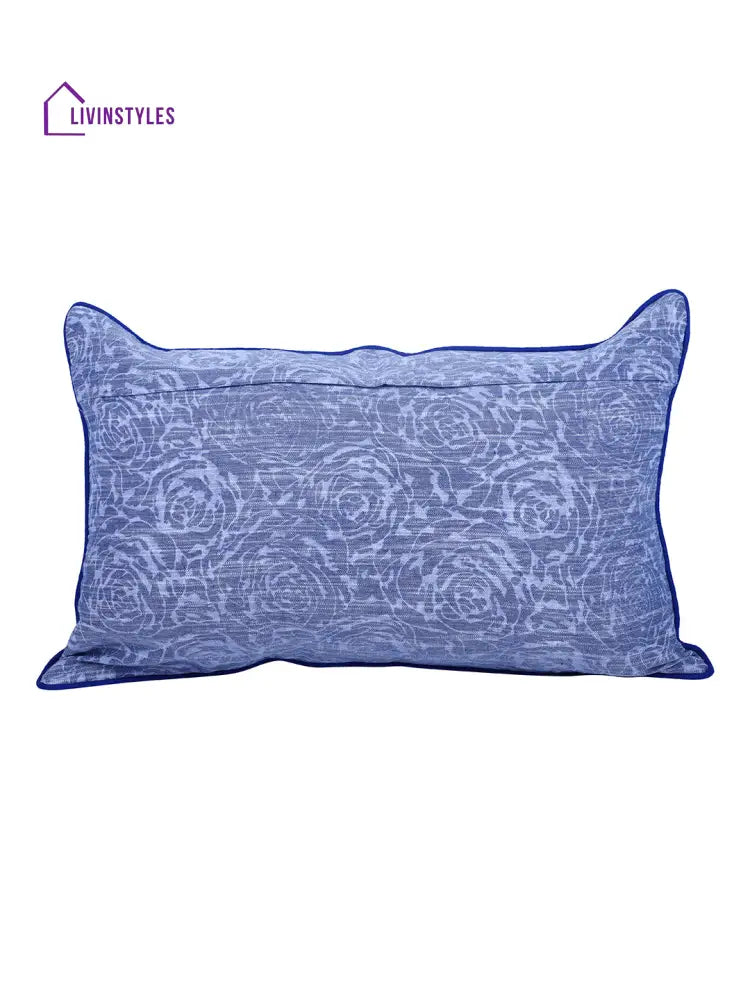 Rajasthan Décor Hand Block Floral Sky Blue Cotton Cushion Cover Set Of 2 (12X18 Inches)