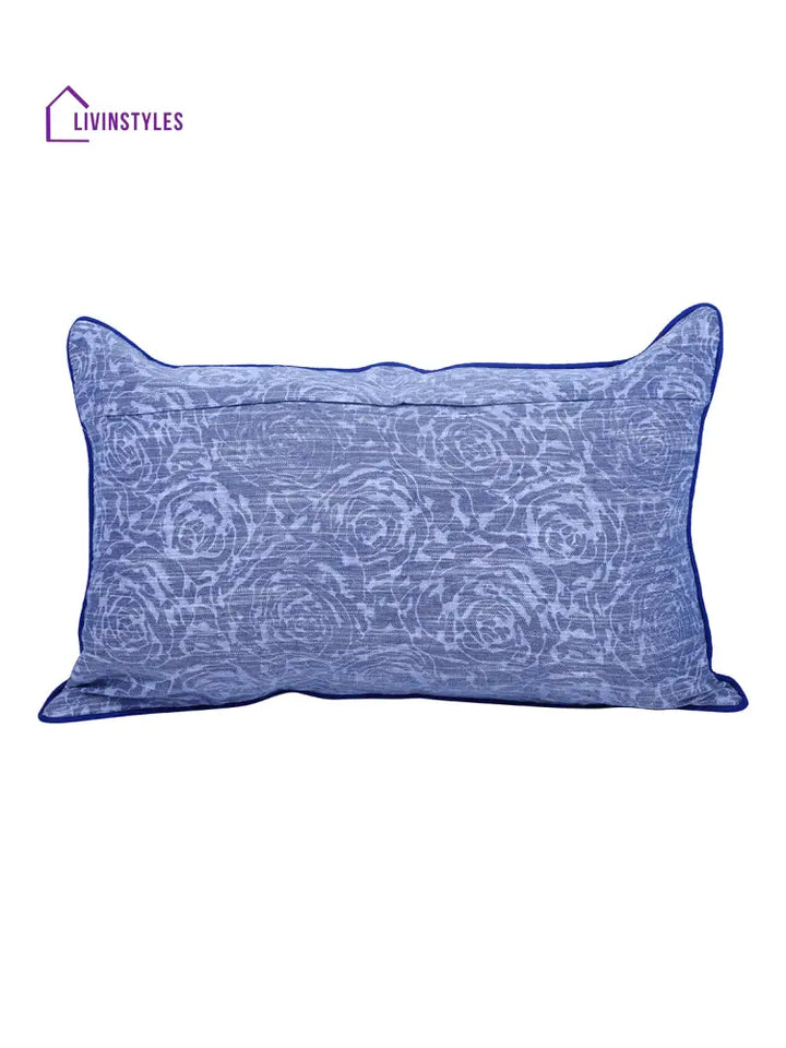 Rajasthan Décor Hand Block Floral Sky Blue Cotton Cushion Cover Set Of 2 (12X18 Inches)