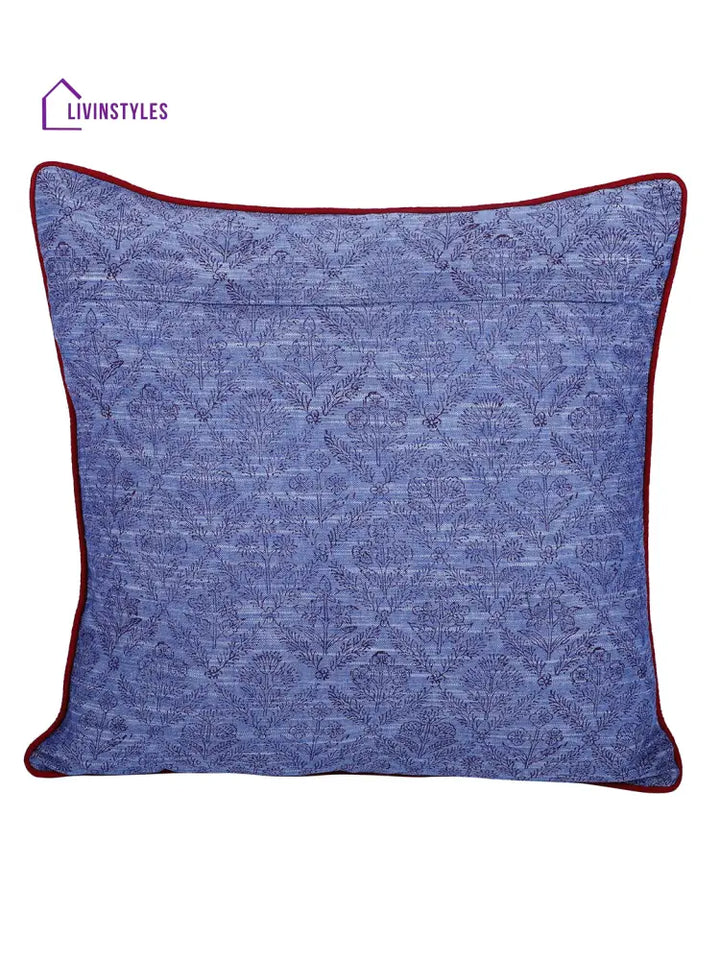 Rajasthan Décor Hand Block Floral Sky Blue Cotton Cushion Cover Set Of 2 (16X16 Inches)