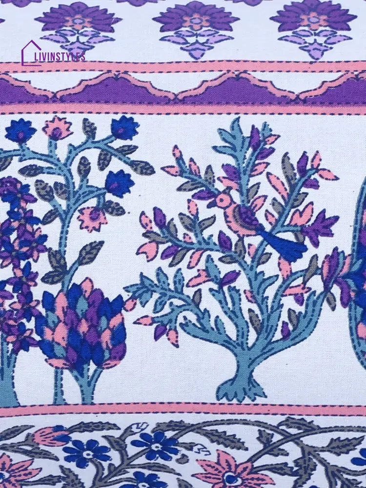 Rajasthan Décor Hand Block Floral White And Indigo Cotton Cushion Cover Set Of 2 (12X18 Inches)