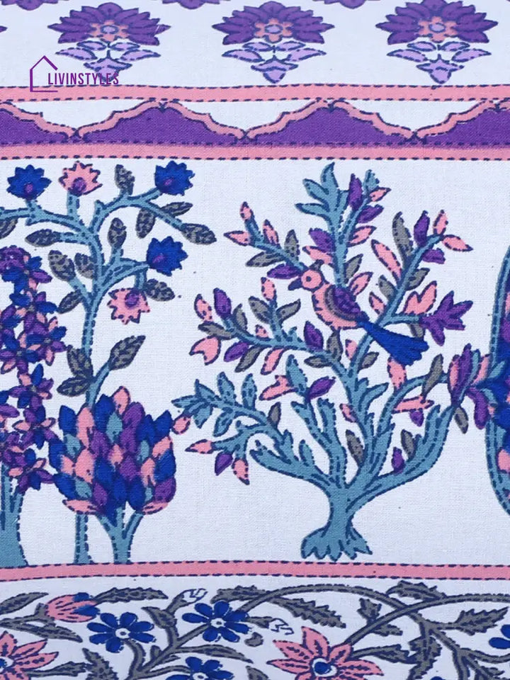 Rajasthan Décor Hand Block Floral White And Indigo Cotton Cushion Cover Set Of 2 (12X18 Inches)