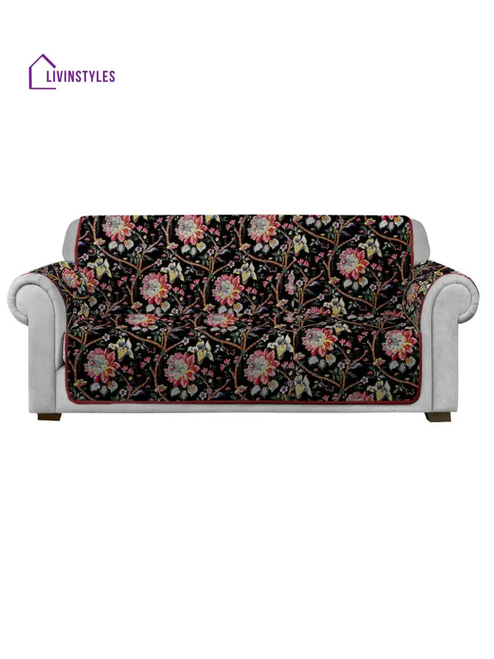 Rajasthan Decor Quilted Black Color 3 Seater Sofa Cover