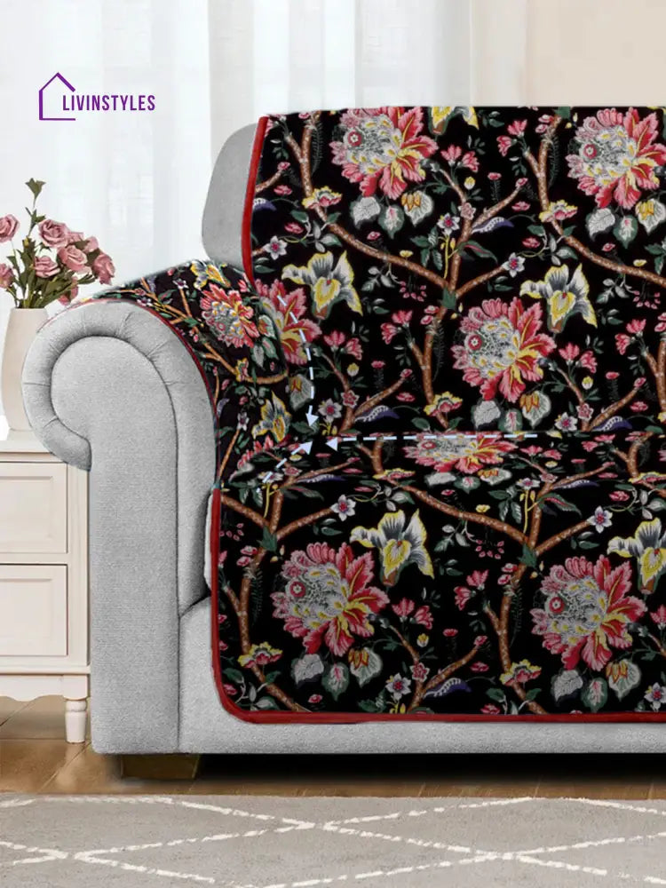 Rajasthan Decor Quilted Black Color 3 Seater Sofa Cover
