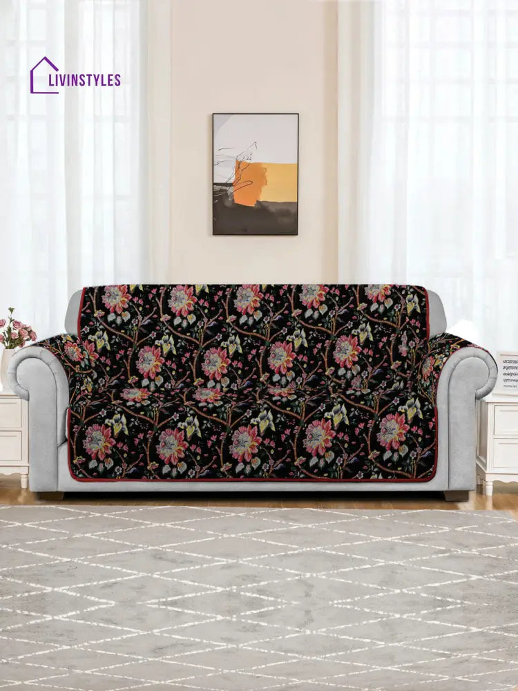 Rajasthan Decor Quilted Black Color 3 Seater Sofa Cover