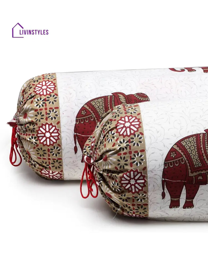 Rajasthan Décor Screen Print Cotton Bolster Covers Set Of 2