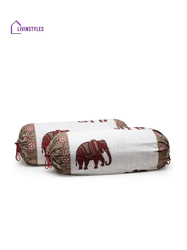 Rajasthan Décor Screen Print Cotton Bolster Covers Set Of 2