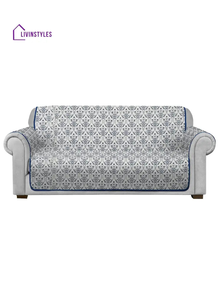 Rajasthan Decor Screen Print Quilted Floral 3 Seater Sofa Cover