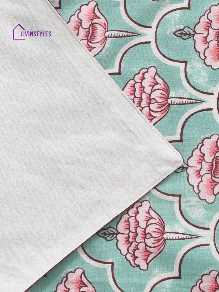 Rajasthan Décor Sea Green Coloured Floral Cotton Table Cover