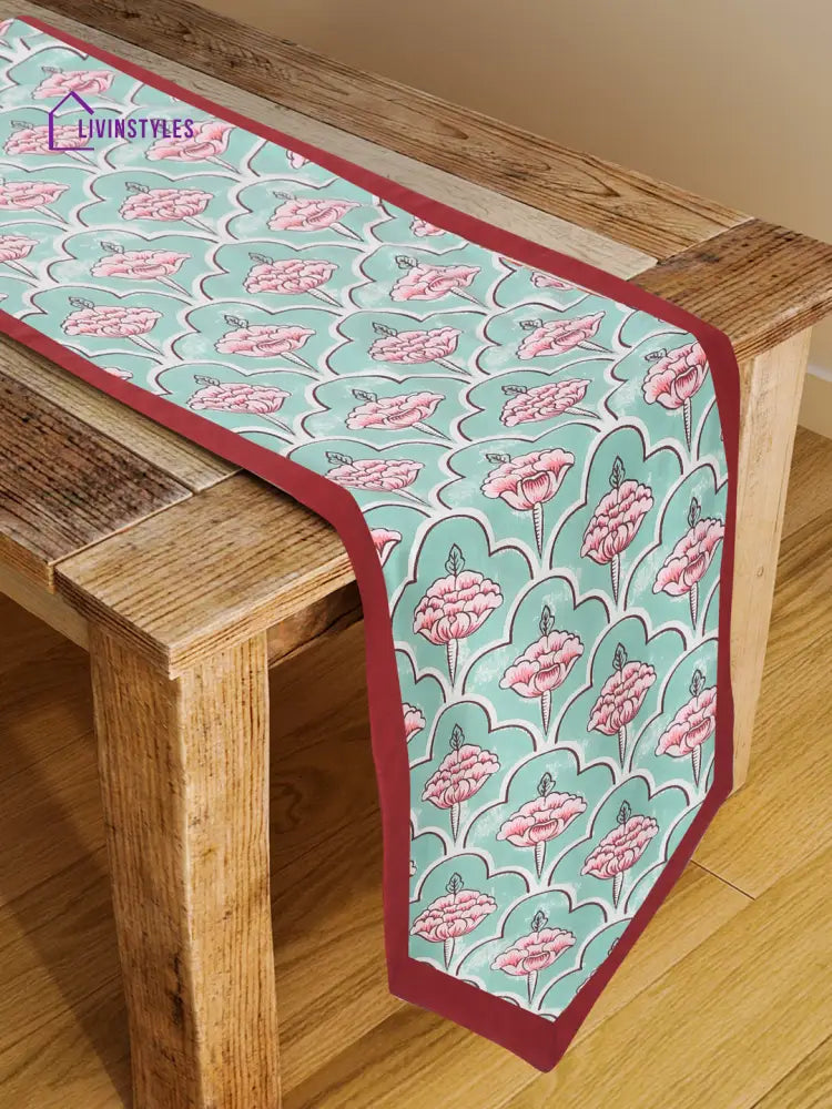 Rajasthan Décor Sea Green Coloured Floral Cotton Table Cover