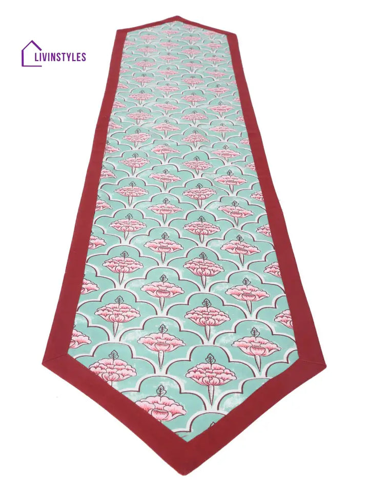 Rajasthan Décor Sea Green Coloured Floral Cotton Table Cover