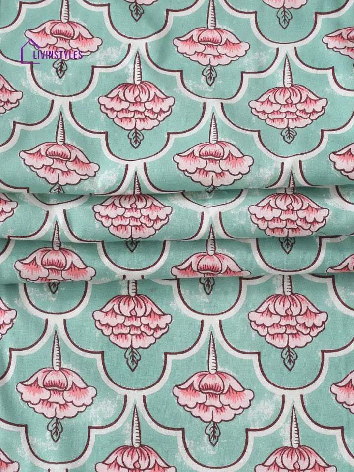 Rajasthan Décor Sea Green Coloured Floral Cotton Table Cover