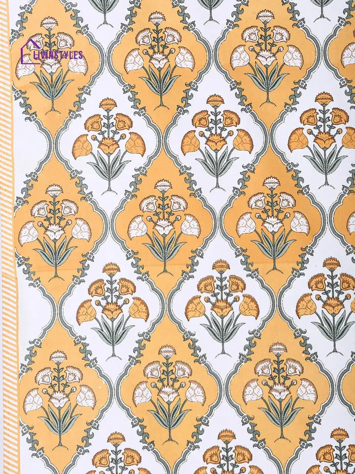 Rajasthan Décor Set Of 6 Screen Floral Print Yellow And White Cotton Diwan